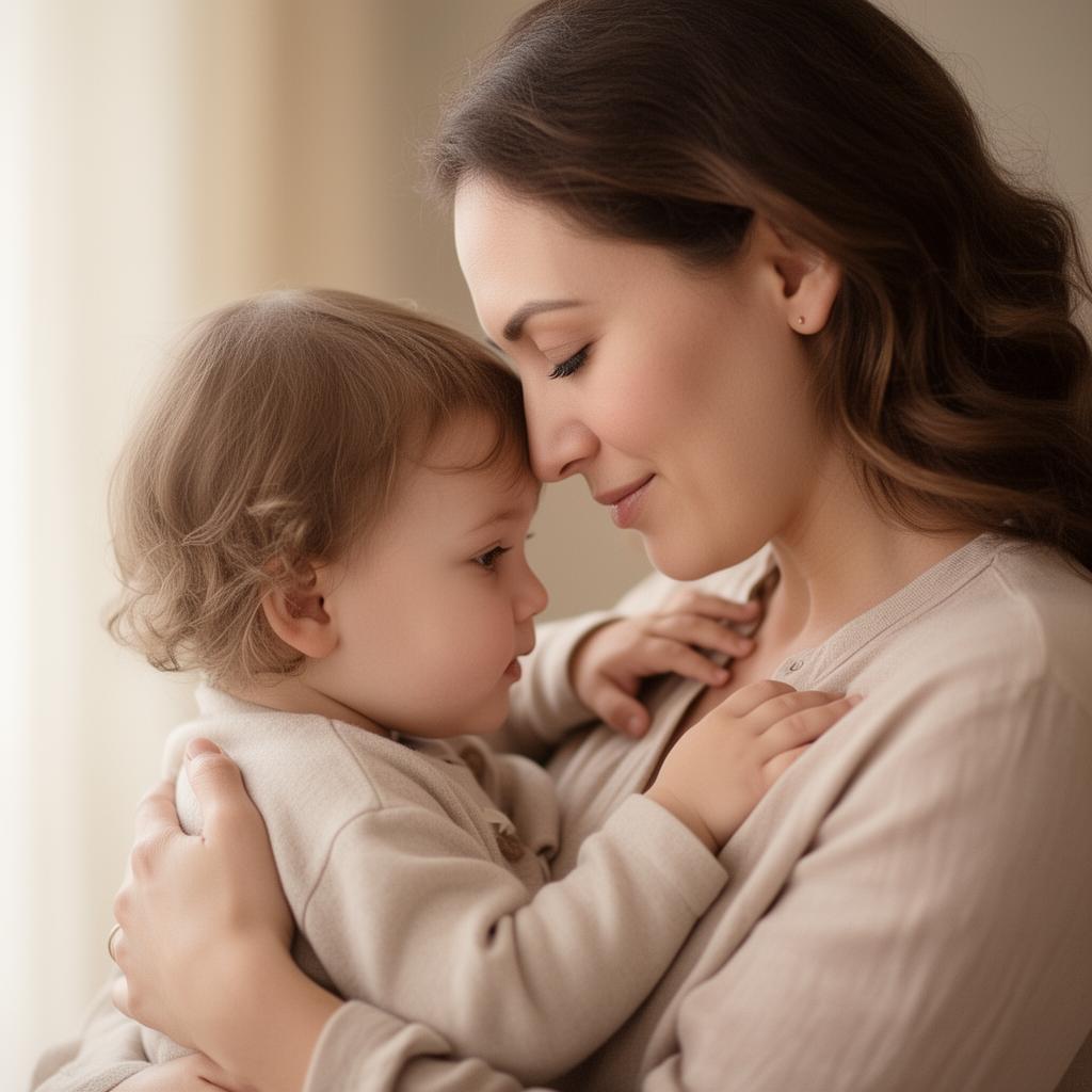 A mother holding her child close