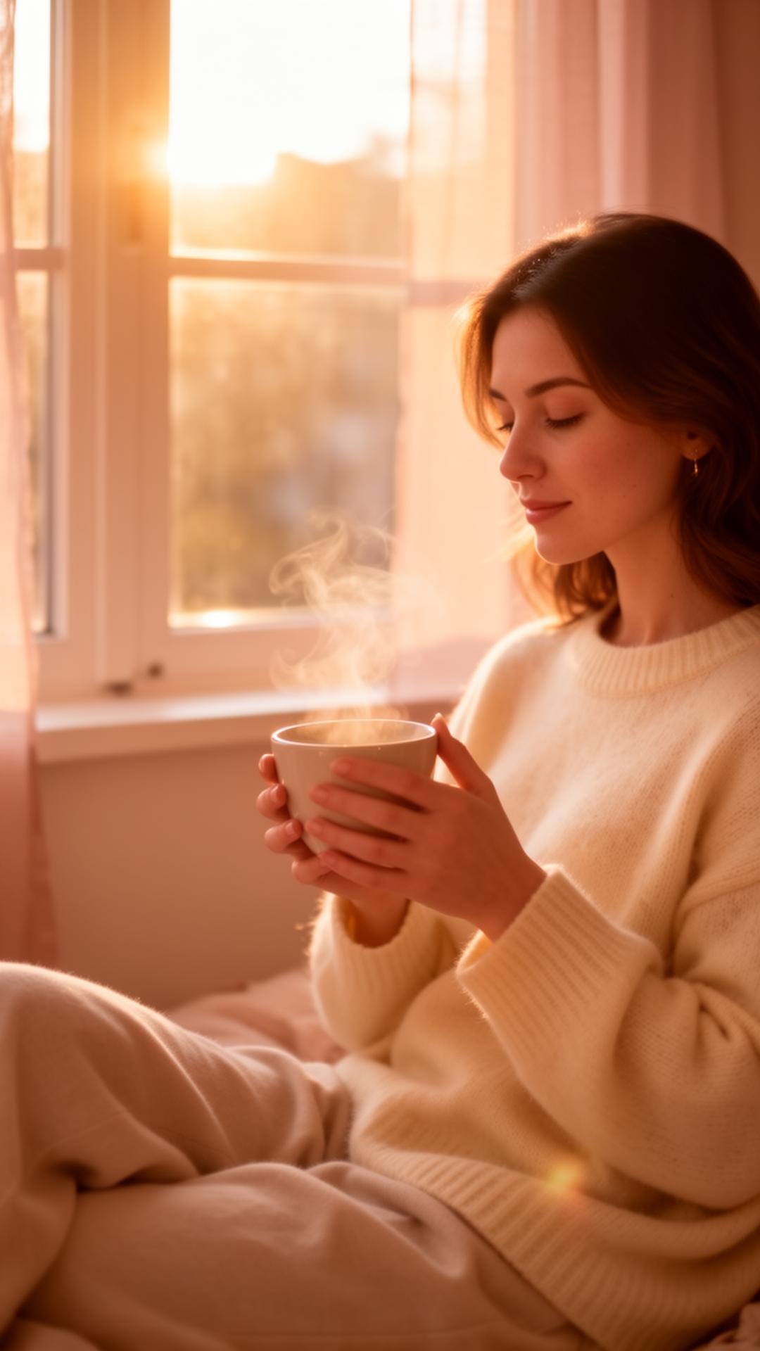 Woman peaceful in golden hour